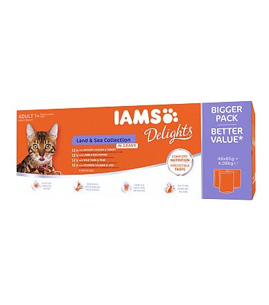 IAMS kattenvoer Delights Land & Sea in Gravy 48 st